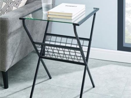 WALKER EDISON 17  MODERN METAL & GLASS SIDE TABLE W  MAGAZINE HOLDER, BLACK Hot on Sale