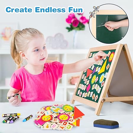 Wooden Tabletop Easel for Kid Toddler,Foldable Double Sided Kids Art Easel with Chalkboard Whiteboard with Magnetic Letter Numbers,Portable Desktop Drawing Board Education Toys T98 on Sale