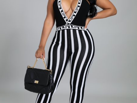 Whitney Monochrome Halter Jumpsuit For Sale