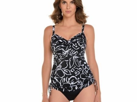 NEW, TRIMSHAPER Women s Etched Floral Brandy Tankini, BLACK WHITE - SIZE 10 Hot on Sale