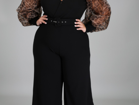 Riley Long Leopard Organza Sleeve Jumpsuit Online Sale