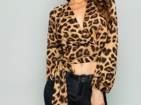 Kristina Plunging Tie-Front Leopard Print Top Online now