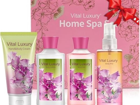 Vital Luxury Bath & Body Kit, 3 Fl Oz, Ideal Skincare Gift Home Spa Set, Includes Body Lotion, Shower Gel, Body Cream, and Fragrance Mist (Sweet Pea) Fashion