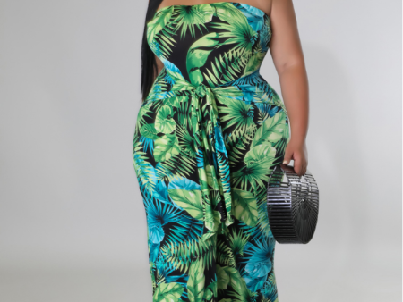 Mara Green Tropical Strapless Jumpsuit For Discount