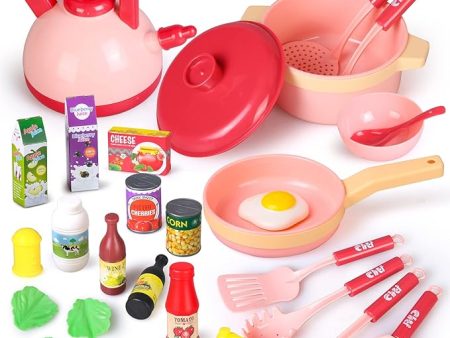 30 PCS Kids Kitchen Toy with Foods,Pretend Cooking Set for Children,Cookware Playset with Pots,Pans,Cooking Utensils and Food Accessories,Educational Gifts T50 Online now