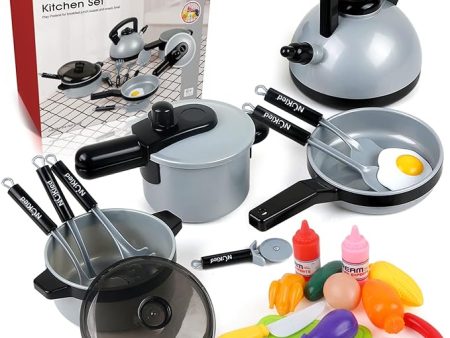 22 PCS Pretend Cooking Set, Kids Kitchen Toy with Play Food for Toddlers, Cookware Playset with Pots and Pans and Utensils, Kitchen Playset Accessories T58 Online now