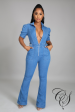 Joyce Belted Flare Leg Denim Jumpsuit on Sale