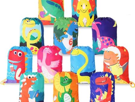 12 PCS Kids Party Favor Bags for Birthday Party Gift Drawstring Goody Package with Cartoon Dinosaur T21 Online now