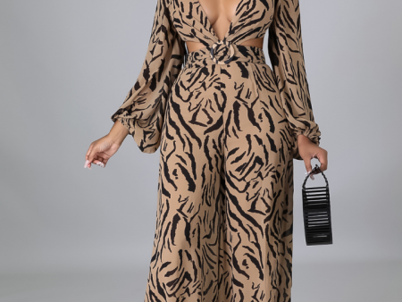 Bianca Zebra Print Balloon Sleeve Jumpsuit Hot on Sale